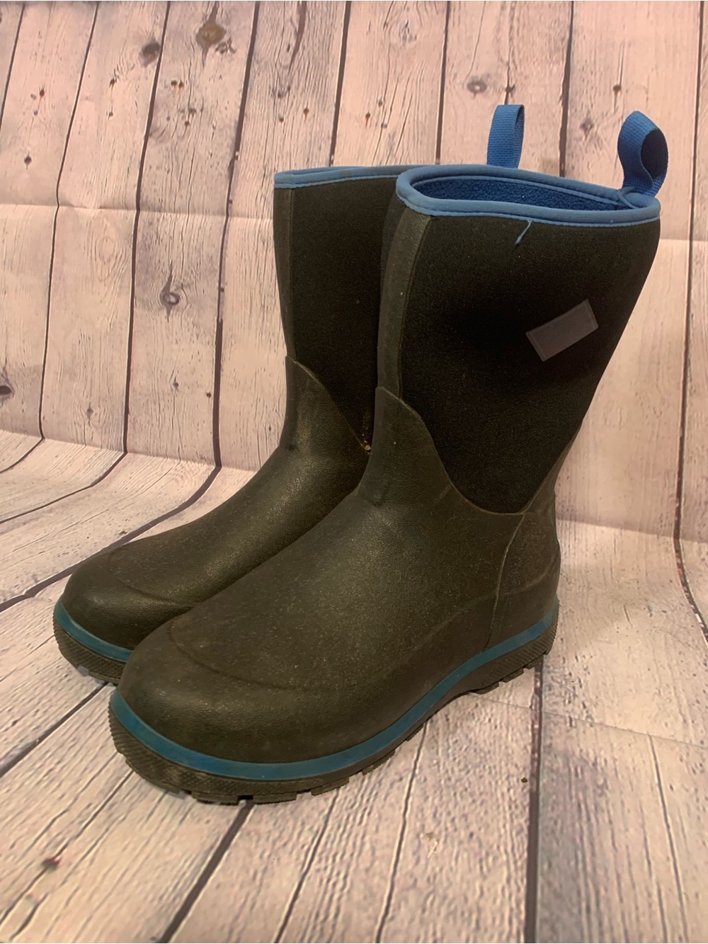 Muck Boot Kids Element Waterproof Mid Calf Boots Black Blue Sz 7 Outdoor Casual